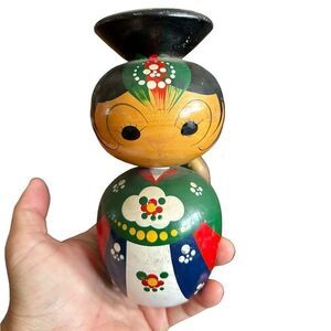 Vintage Kokeshi Nodders bobble heads Hanbok Korean Large Handpainted Handmade